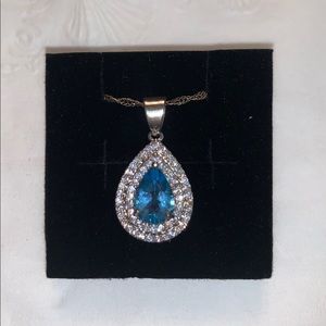 New Blue Topaz Teardrop pendant w/silver chain